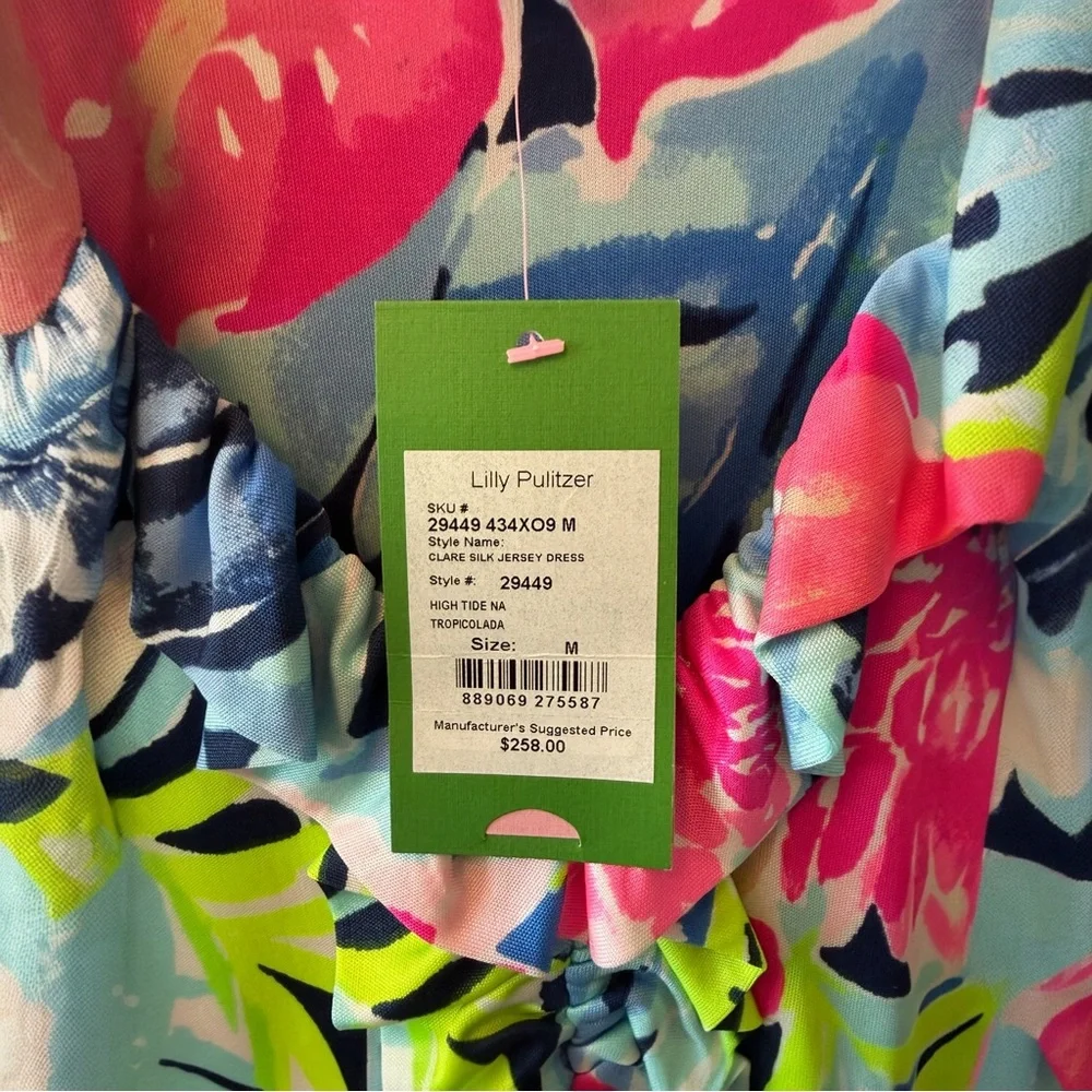 Lilly Pulitzer Clare Silk Jersey Multicolor Floral Ruffle Dress Size M NWT - Picture 3 of 3